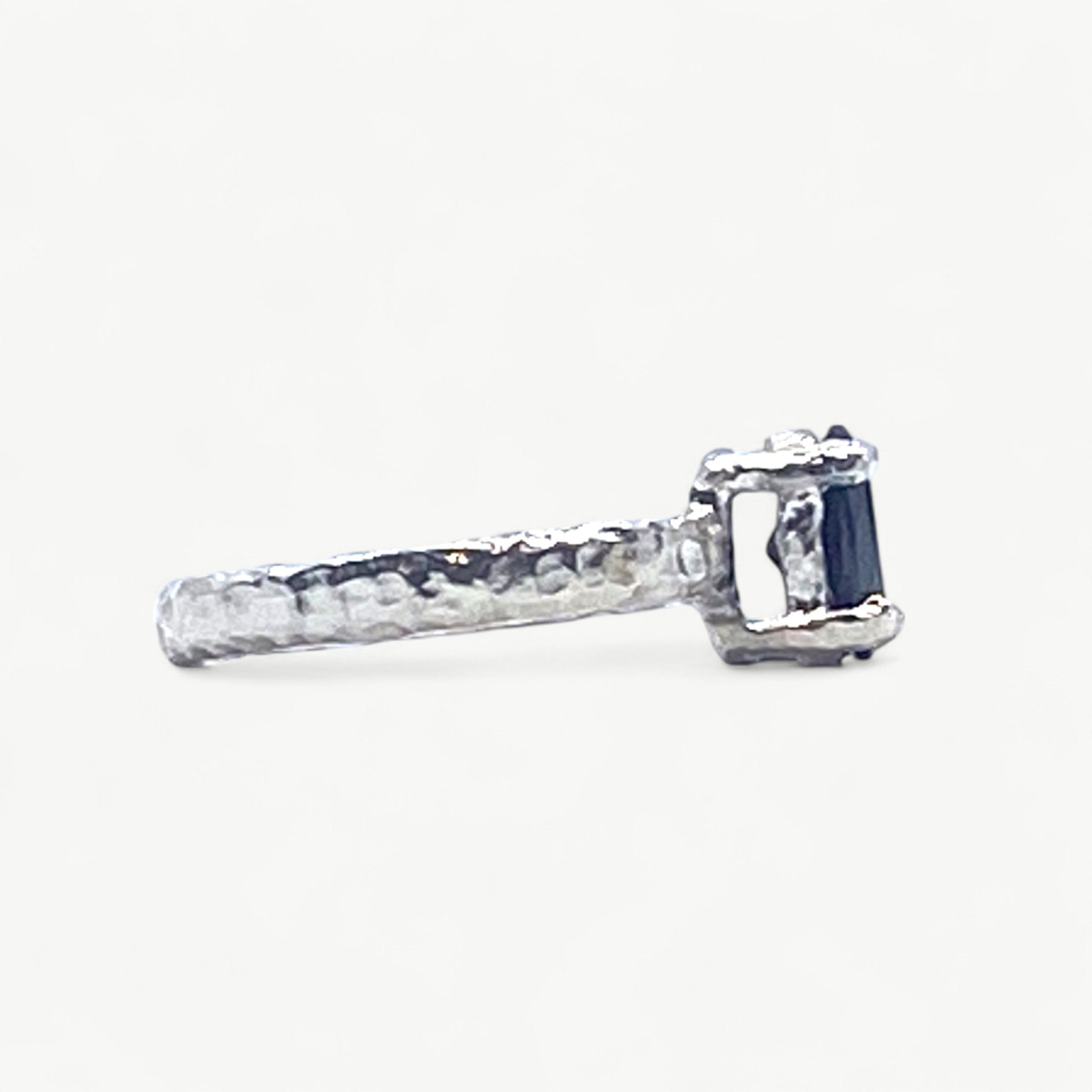 Molten Sterling Silver Ring With Black Oval CZ