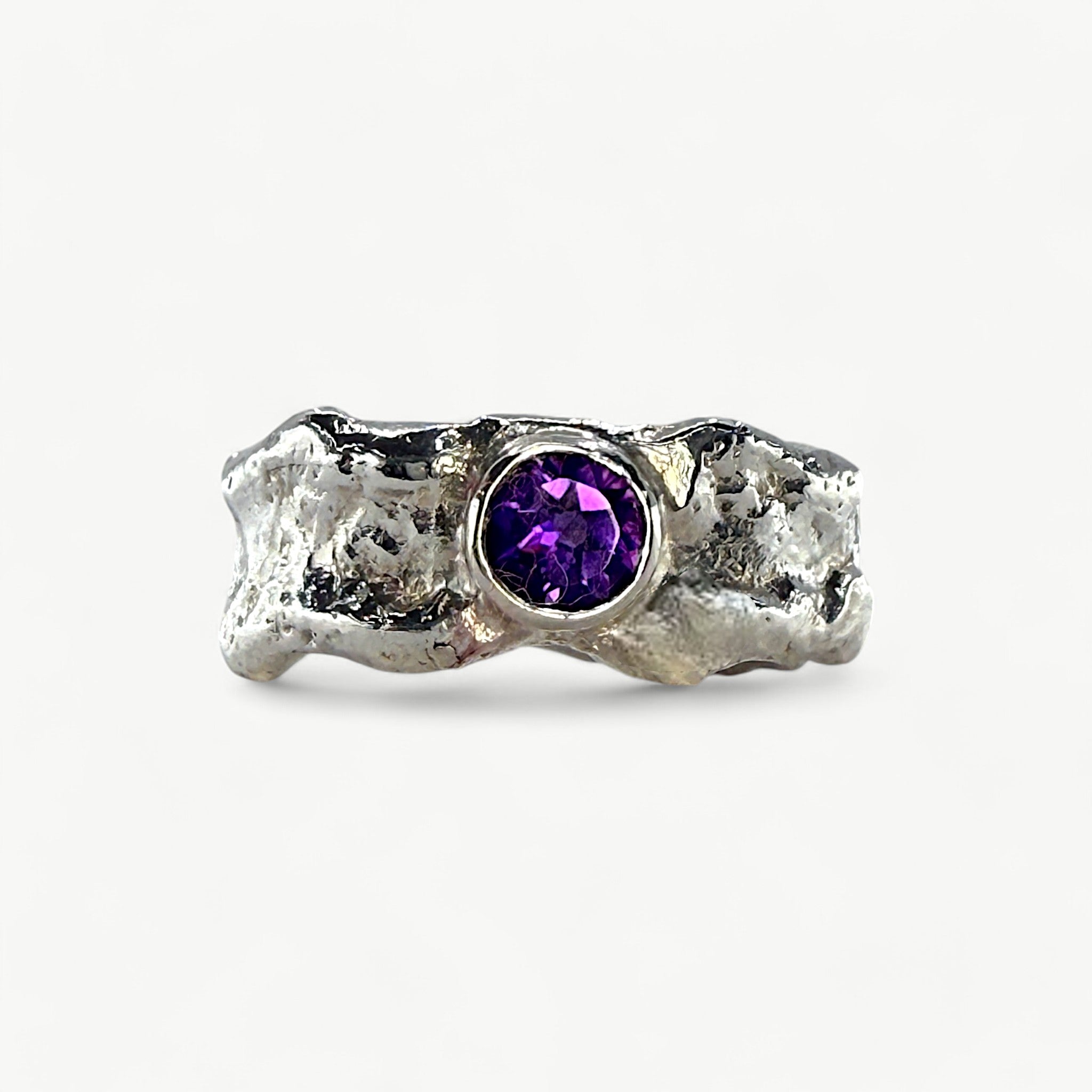 Molten Silver Ring Set with Amethyst