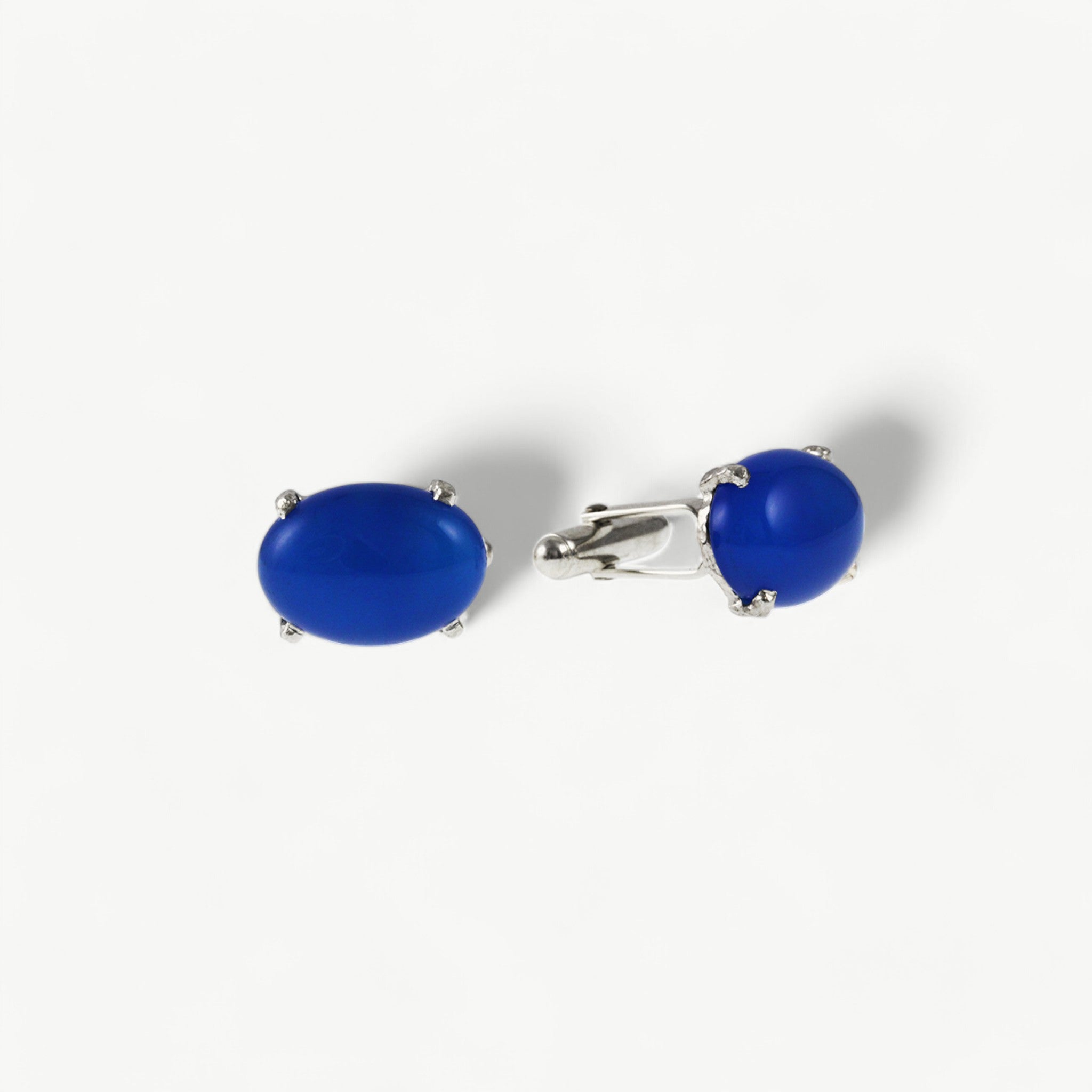 Sterling Silver Cufflinks Cabochon Blue Agate