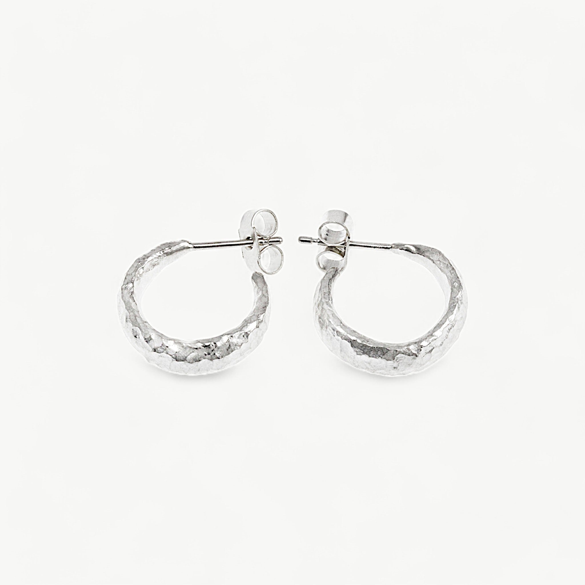 Tapered Textured Silver Hoop Earrings