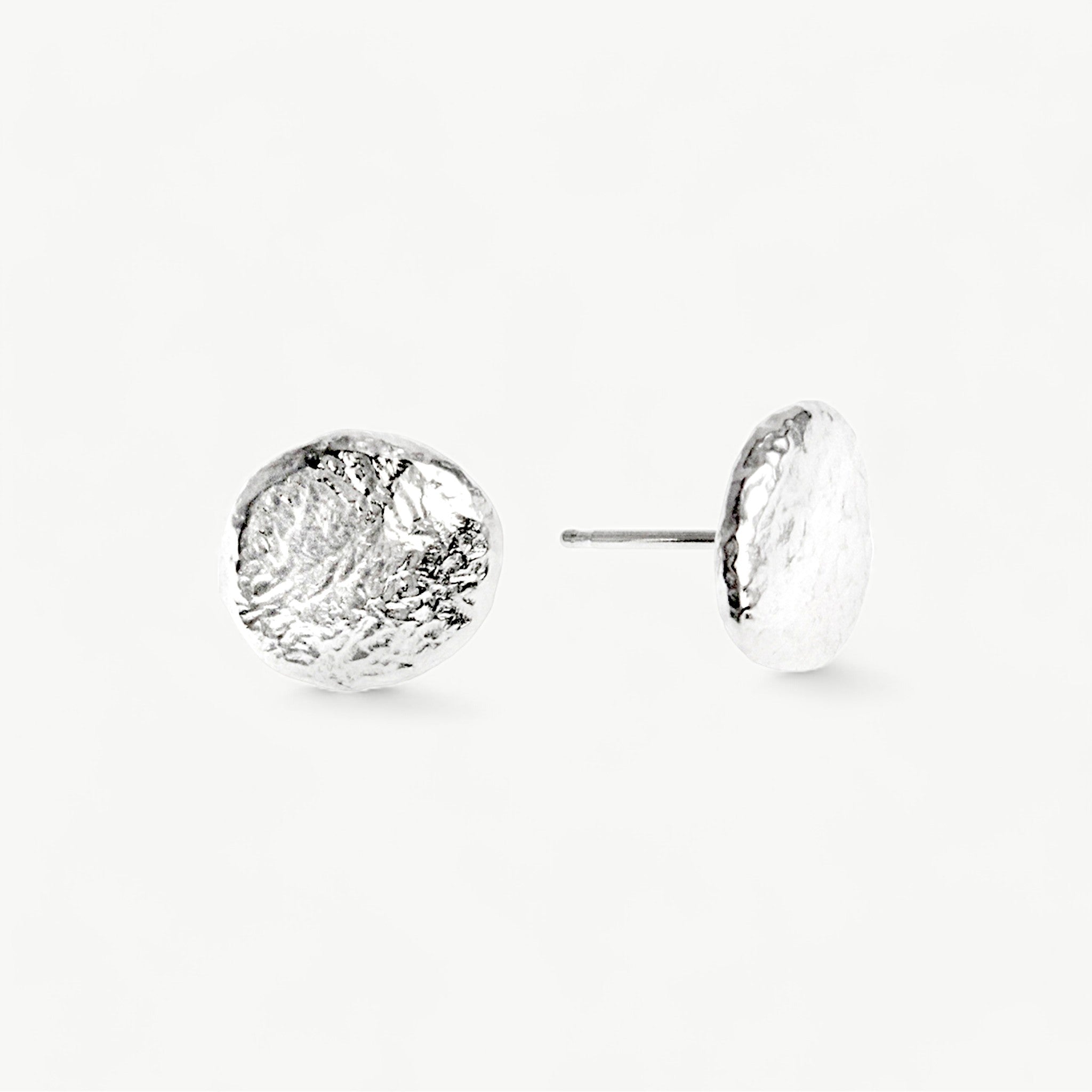 Sterling Silver Molten Round Stud Earrings