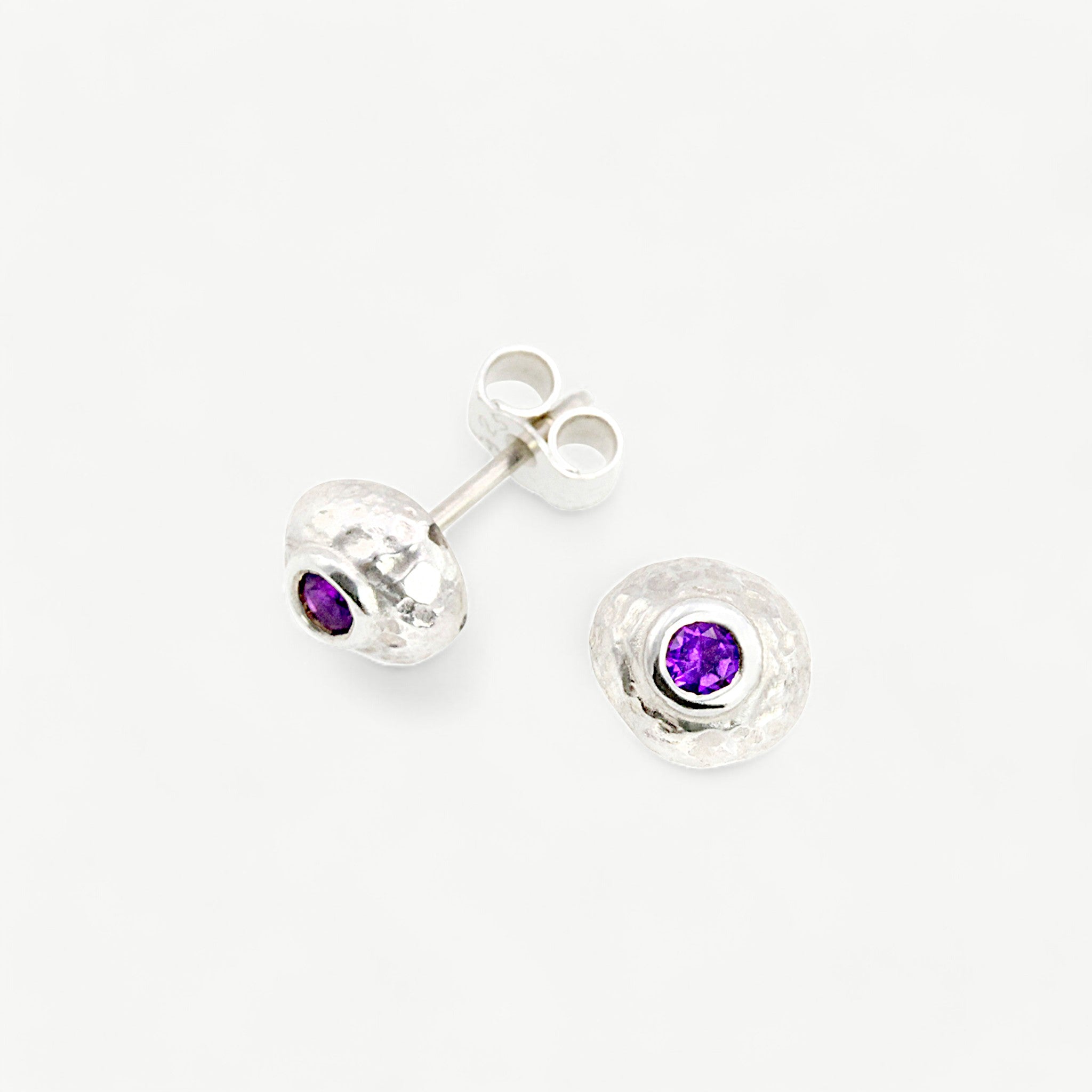 Amethyst Sterling Silver Textured Stud Earrings