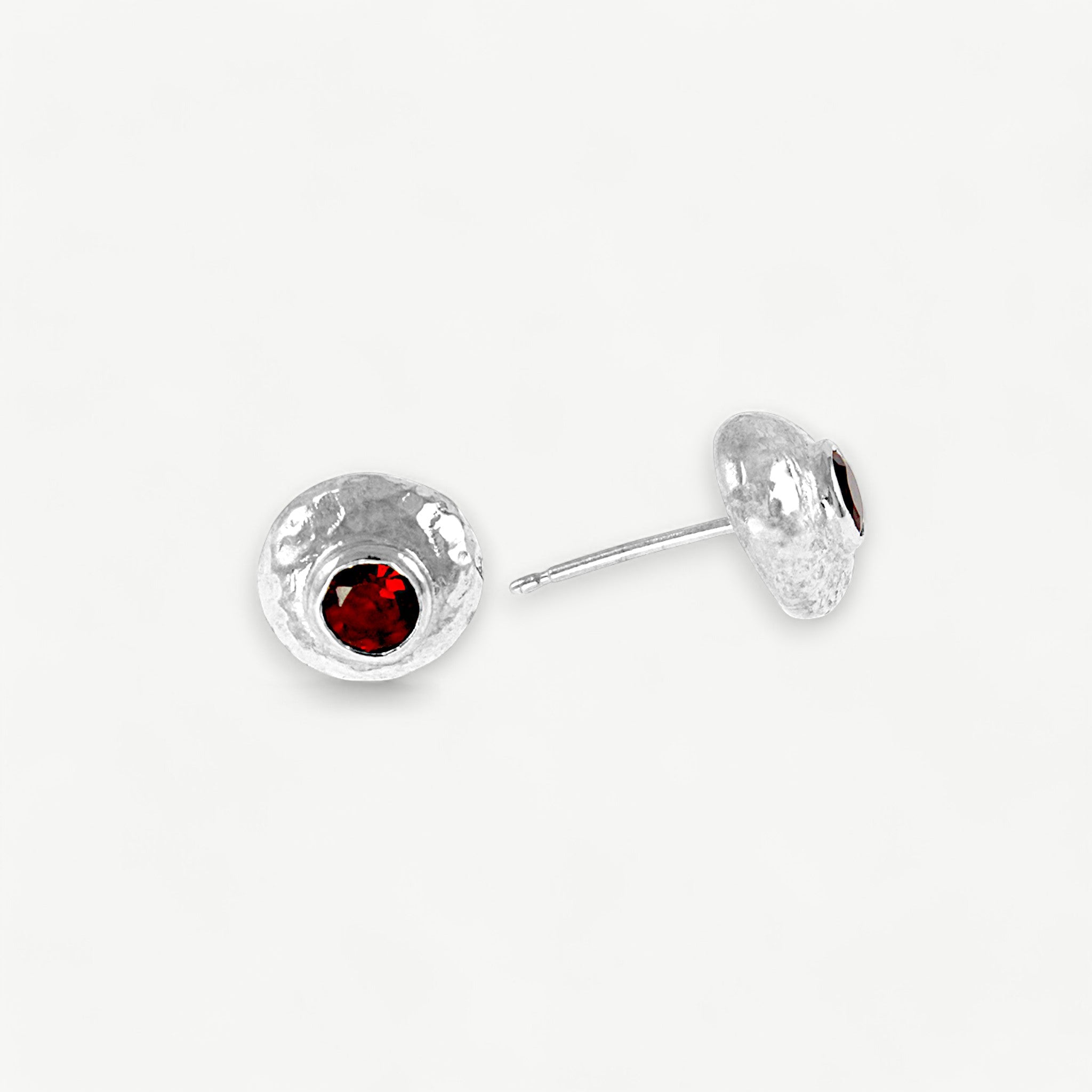 Garnet Silver Molten Stud Earrings
