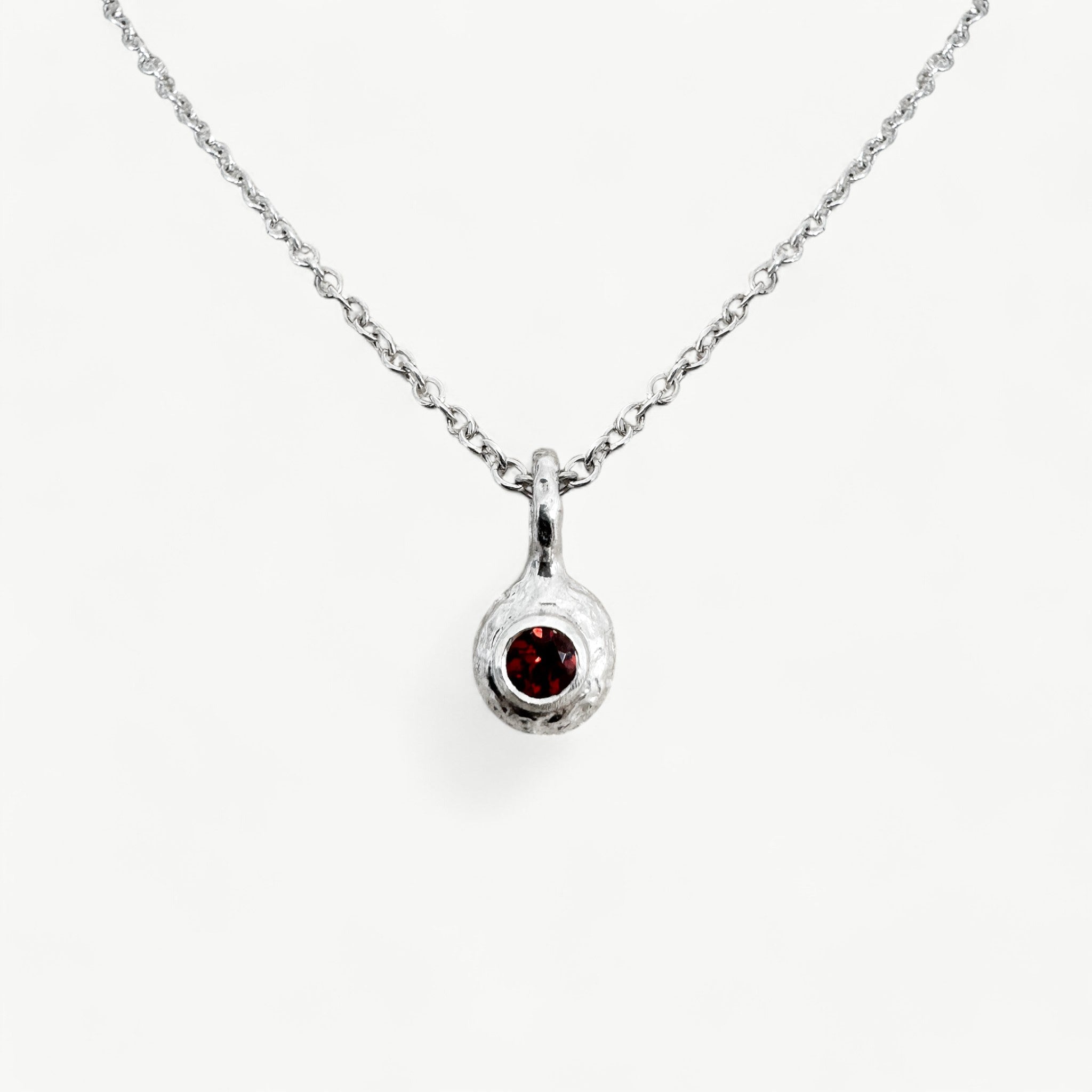 Sterling Silver Garnet Pendant Drop Necklace (S)