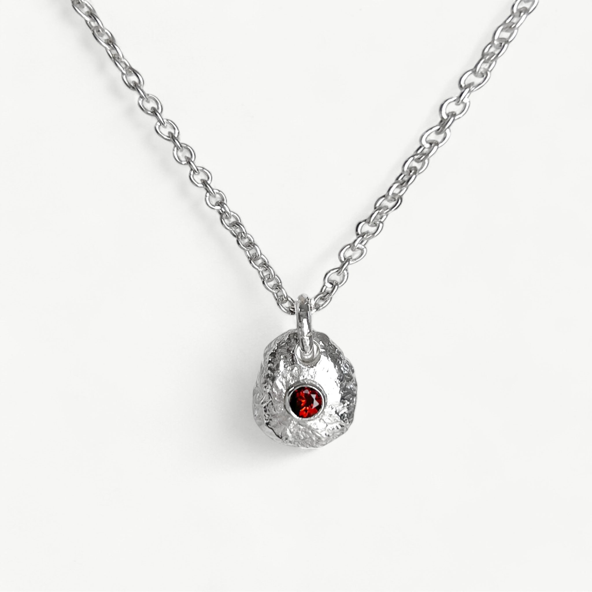 Sterling Silver Garnet Pendant Drop Necklace (L) - paul magen