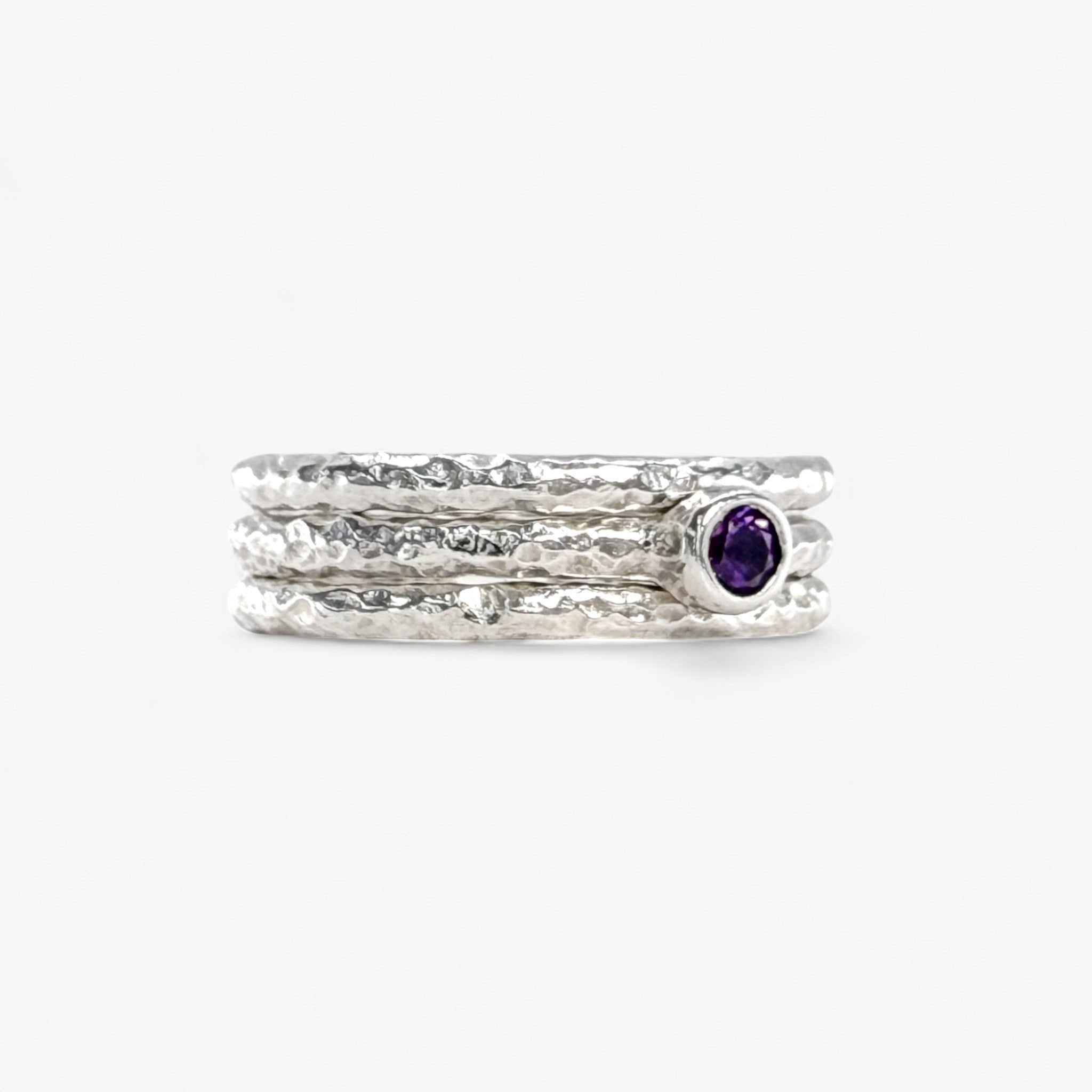 Sterling Silver Textured Amethyst Stacking Rings - paul magen