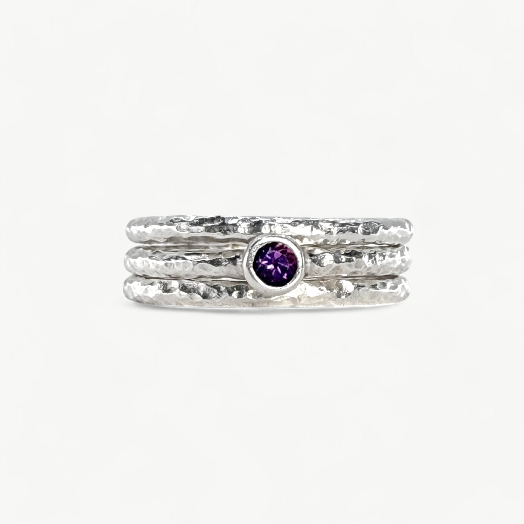 Sterling Silver Textured Amethyst Stacking Rings - paul magen