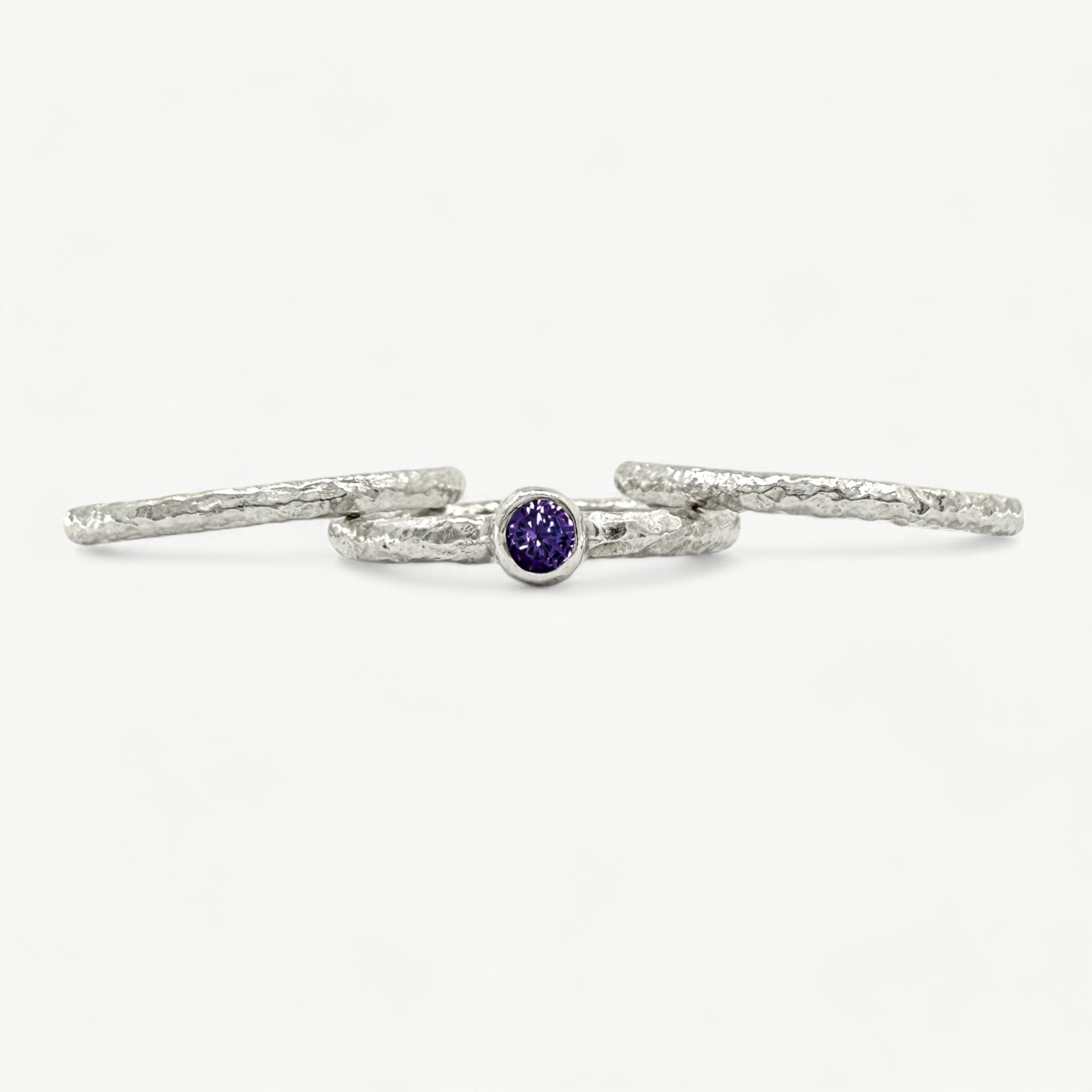 Sterling Silver Textured Amethyst Stacking Rings