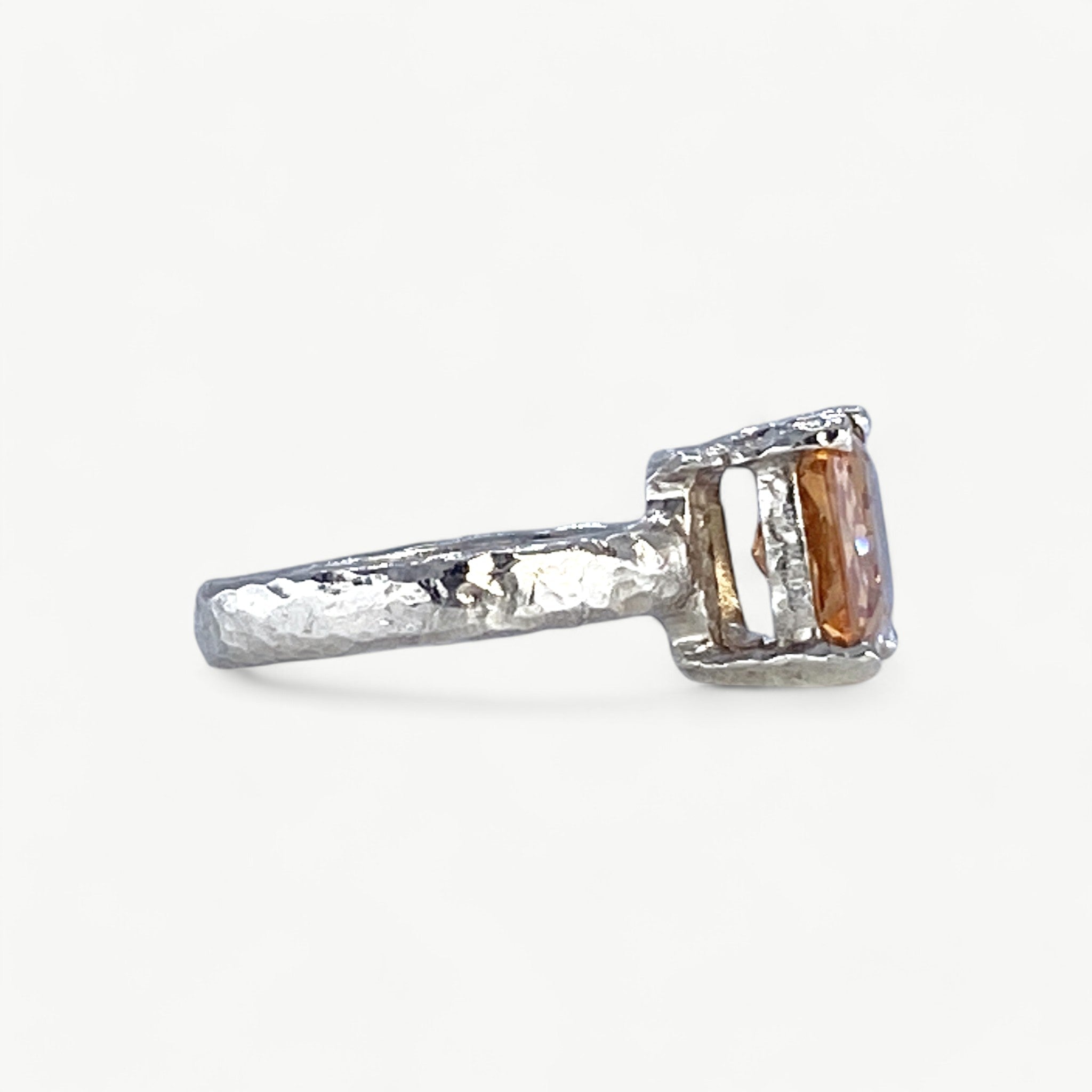Sterling Silver Textured Ring Set Baguette Champagne CZ - paul magen