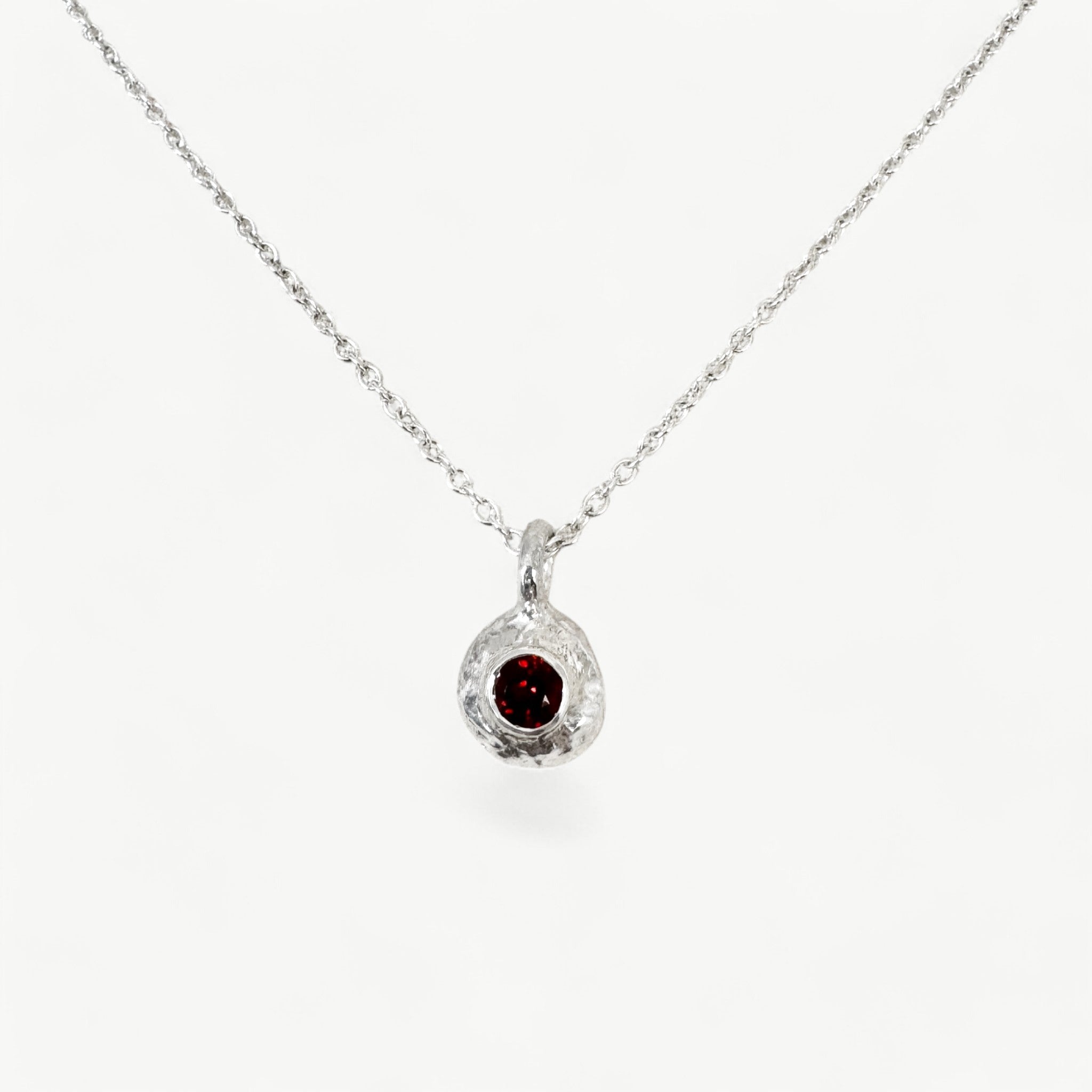 Sterling Silver Garnet Pendant Drop Necklace (M)