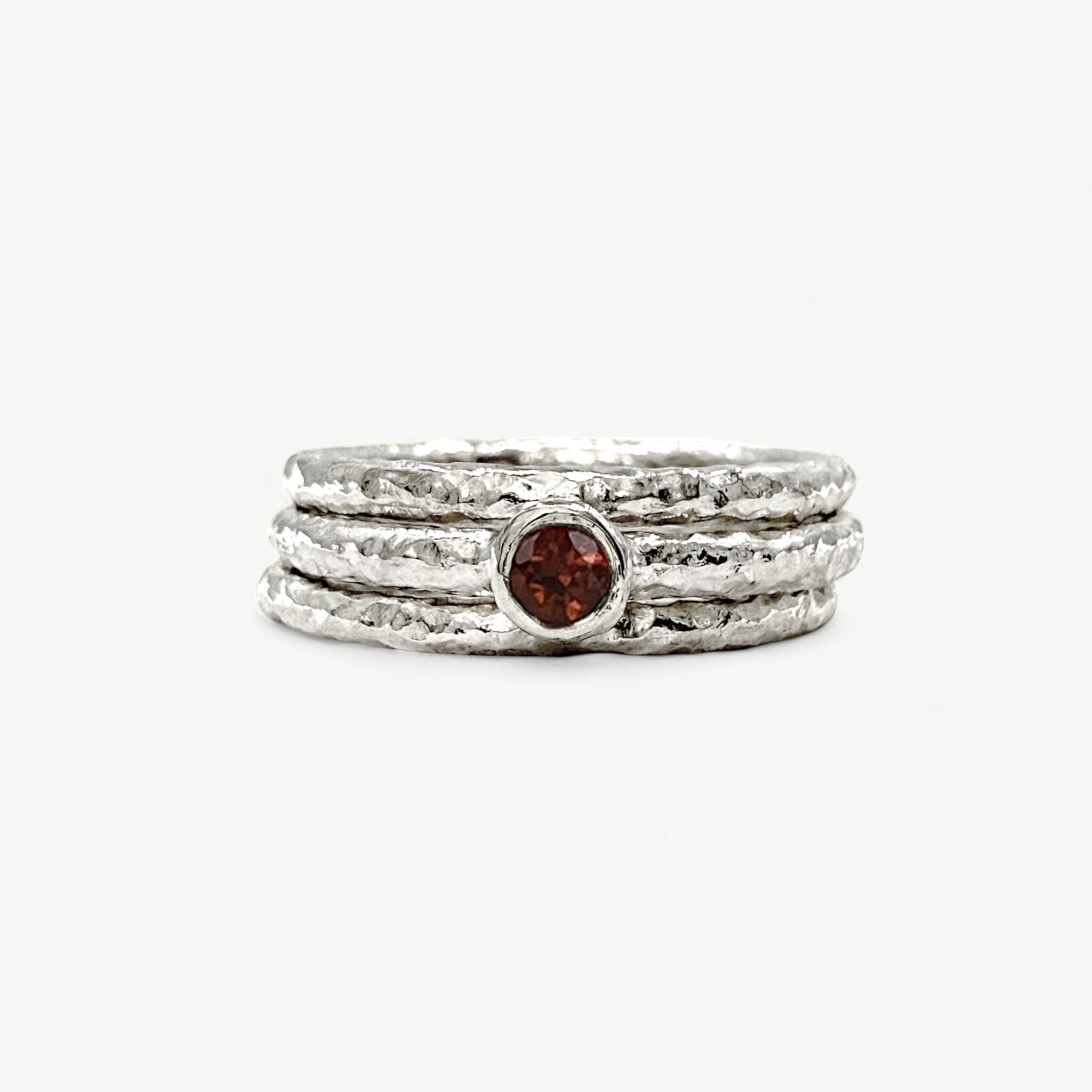 Sterling Silver Garnet Stacking Rings