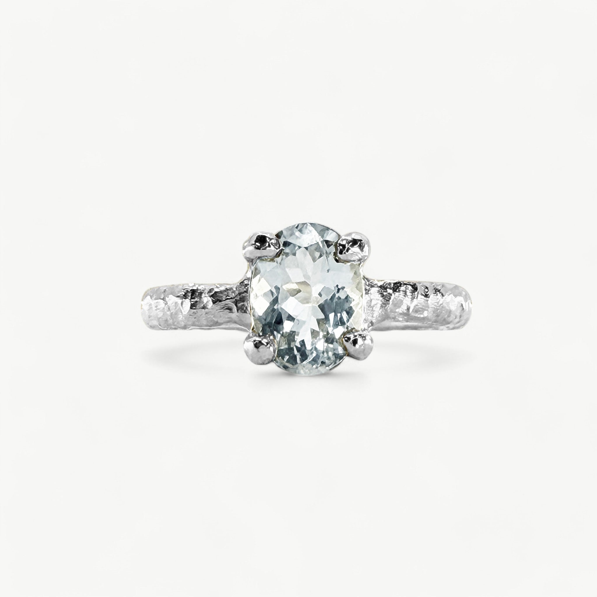 Sterling Silver Textured Ring Set White CZ Ring - paul magen