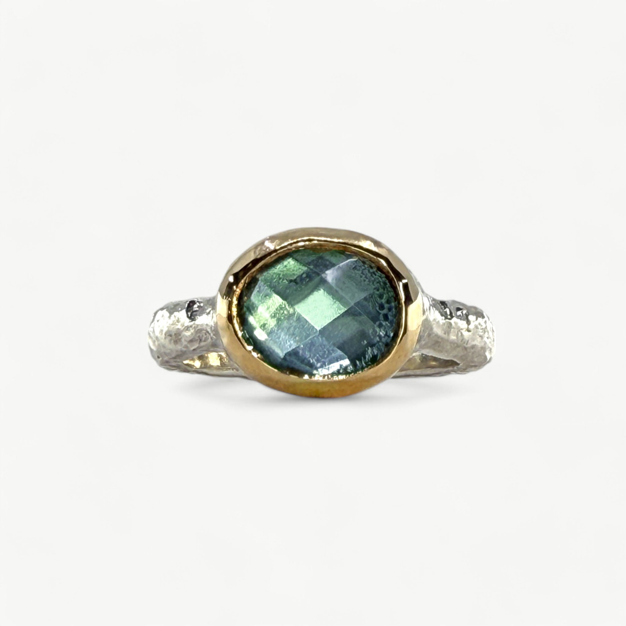 Sterling Silver And Gold Set Blue Topaz