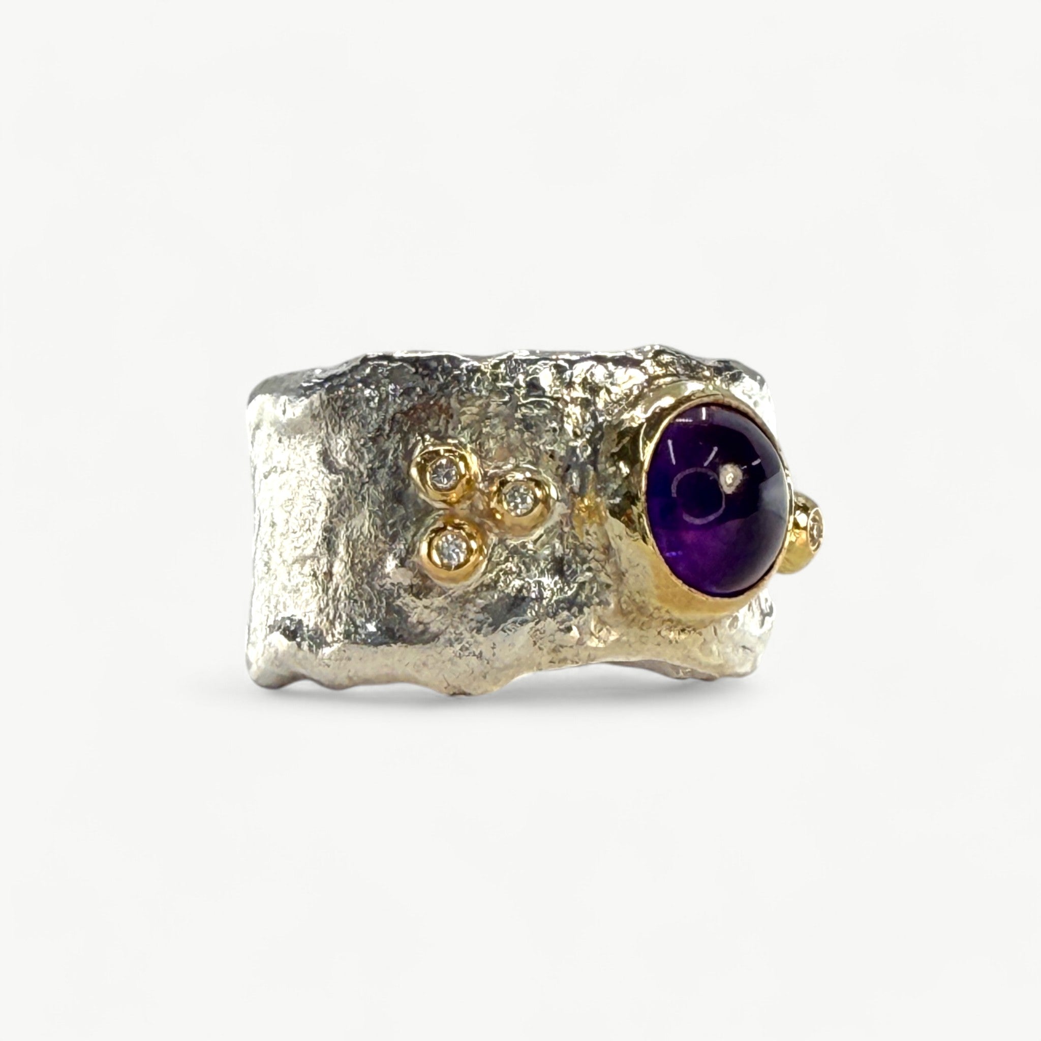 Silver and 18ct Gold Ring Set With Cabochon Amethyst - paul magen