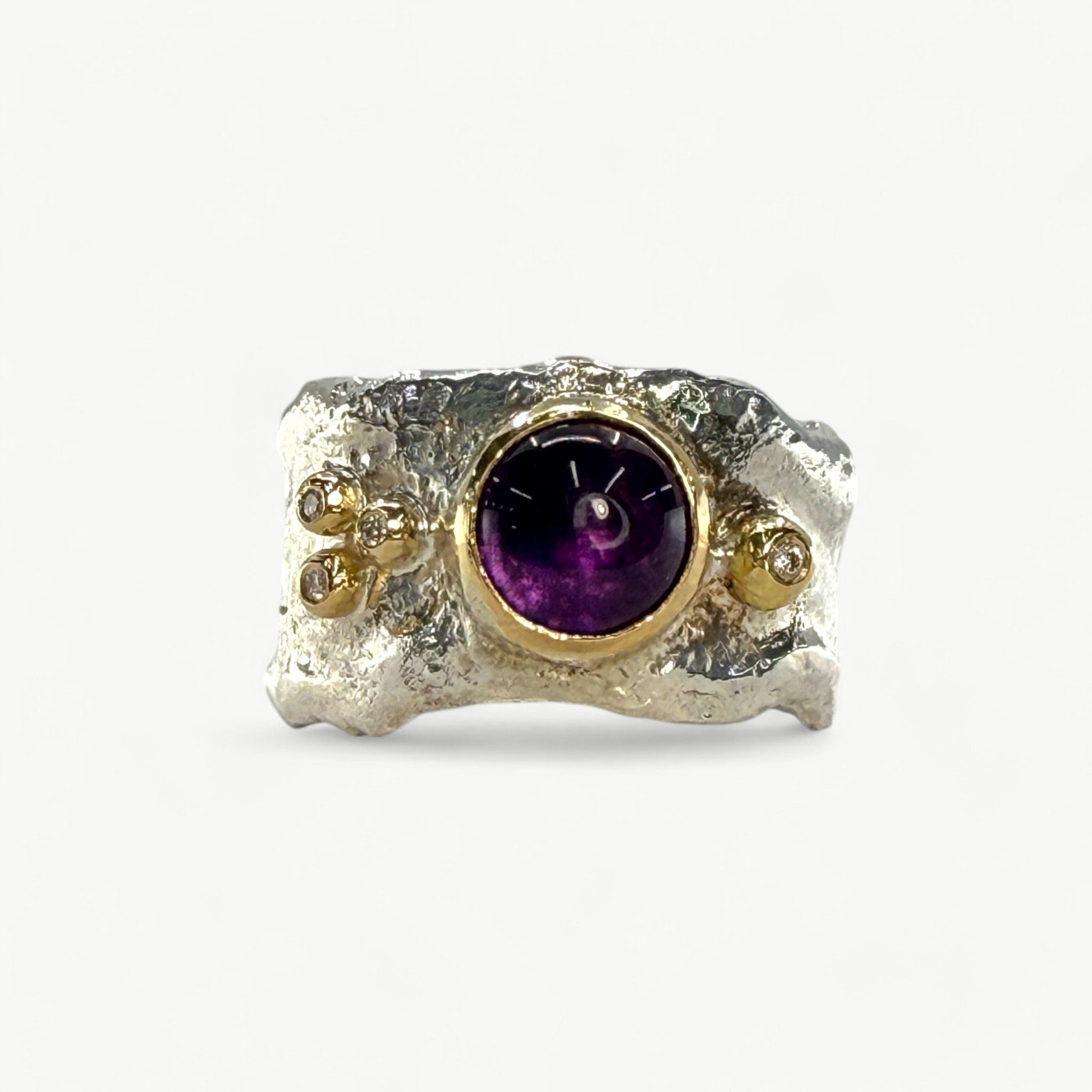 Silver and 18ct Gold Ring Set With Cabochon Amethyst - paul magen