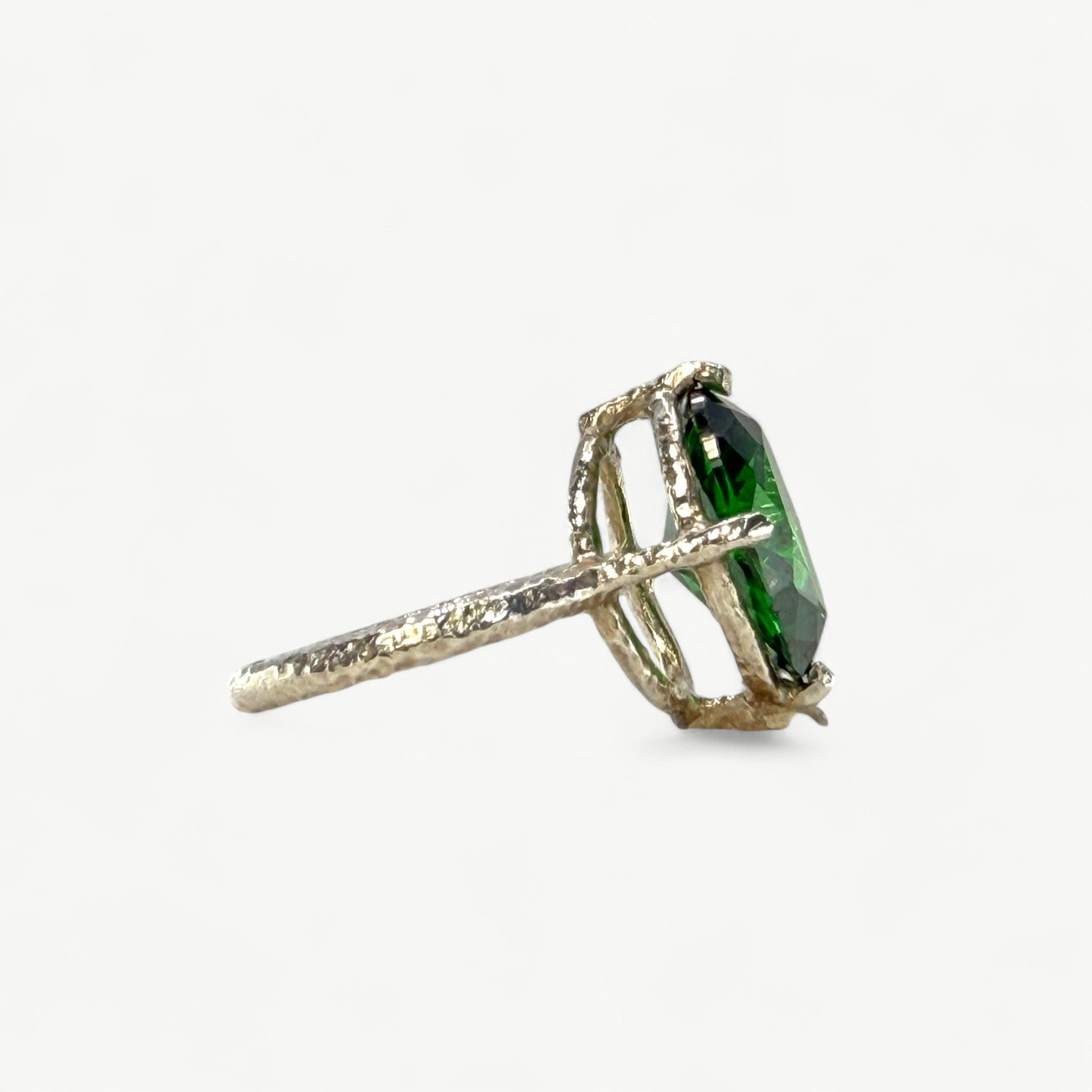 Sterling Silver Textured Ring Set Green CZ Ring - paul magen