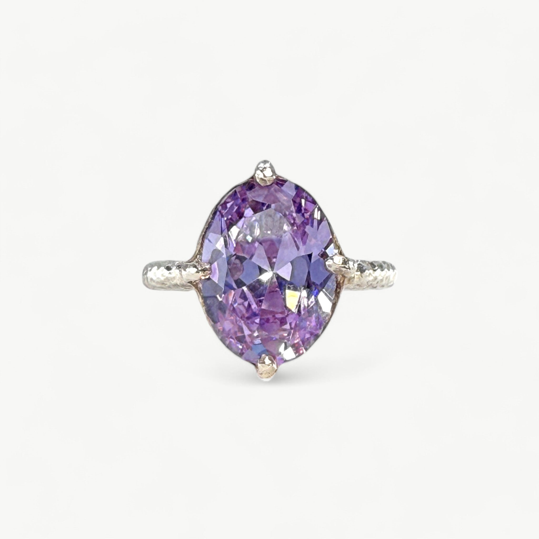Sterling Silver Textured Lilac CZ Ring - paul magen