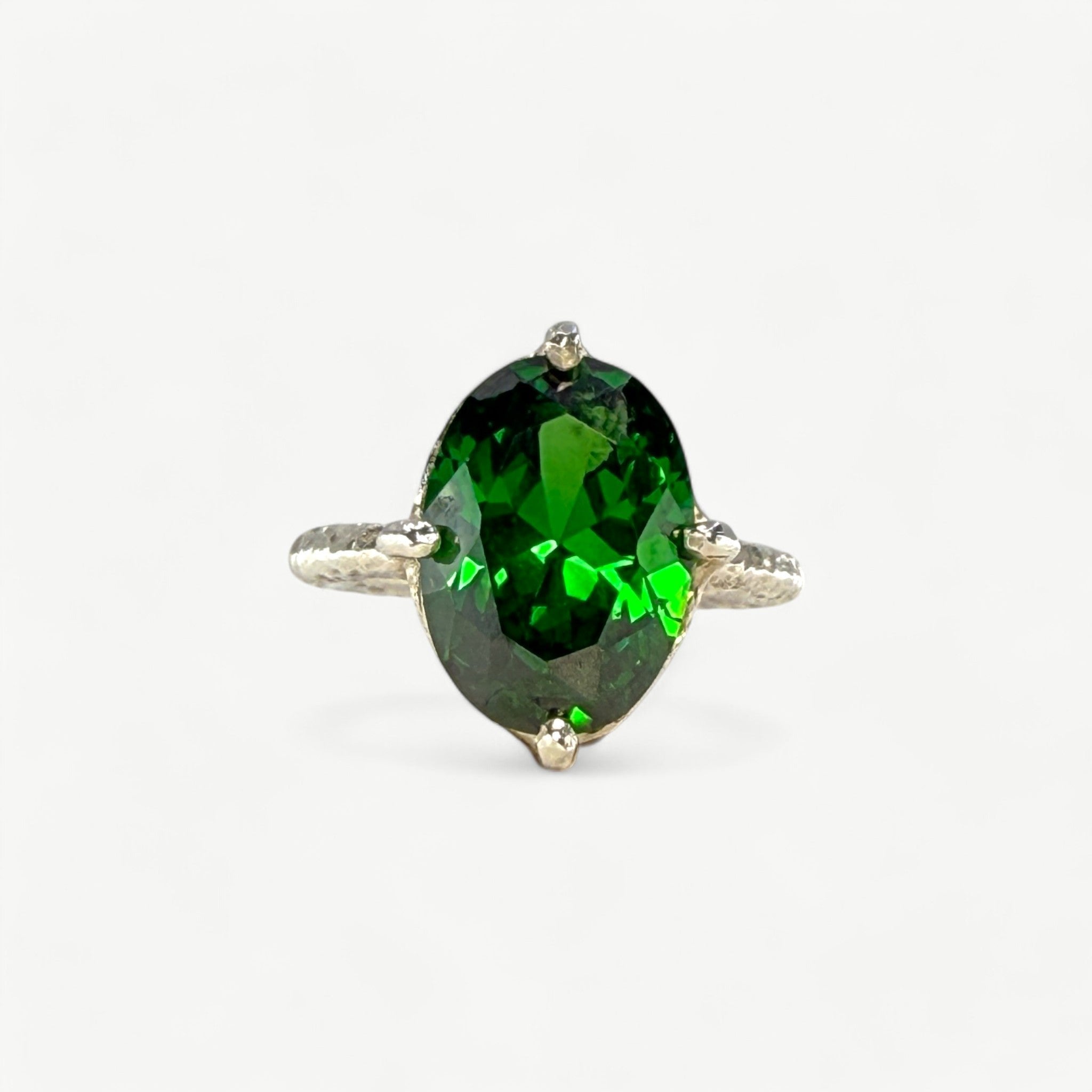 Sterling Silver Textured Ring Set Green CZ Ring - paul magen