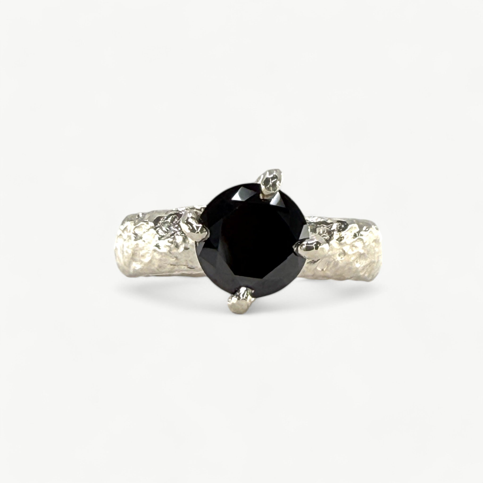 Sterling Silver Textured  Ring Set Black Round CZ - paul magen