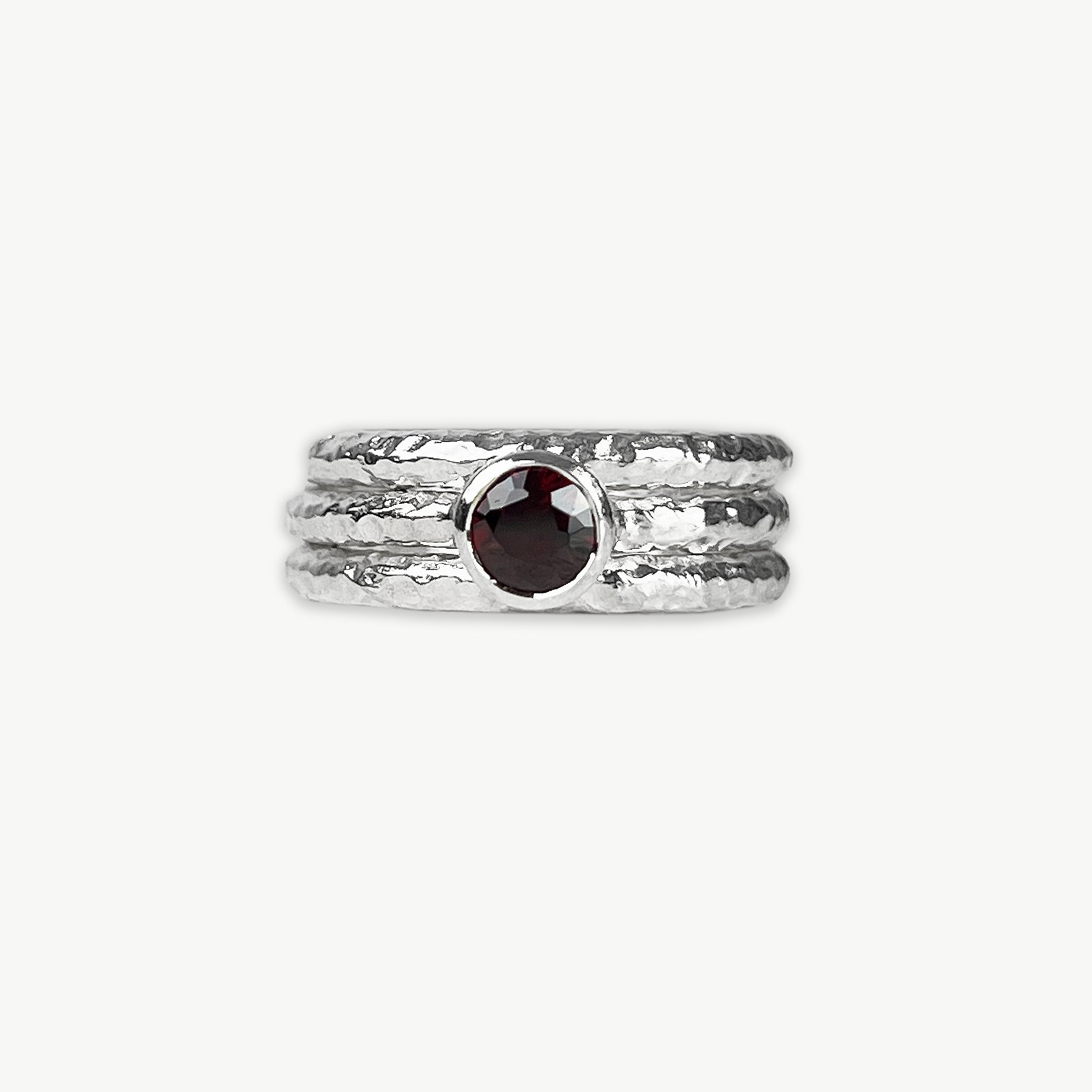 Sterling Silver Garnet Stacking Rings (L) - paul magen