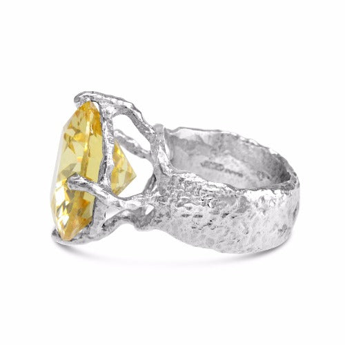 Ring handmade in silver with set with yellow cubic zirconia. - paul magen