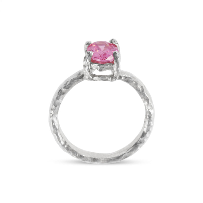 Ring handcrafted in silver set with pink cubic zirconia - paul magen