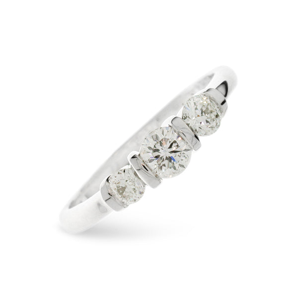 Bespoke 3 Stone diamond ring handmade in 18ct white.
