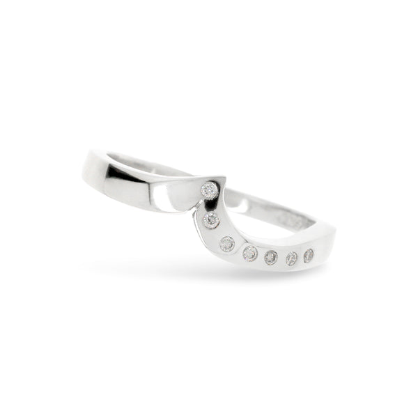 Diamond set fitted wedding ring handmade in 18ct white gold.