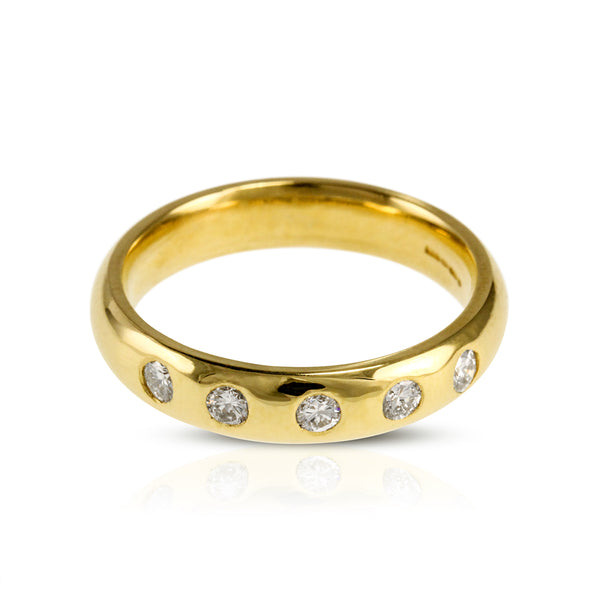 Diamond 5 stone eternity ring handmade in 18ct yellow.