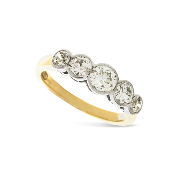 18ct white and yellow gold 5 stone half hoop diamond ring.