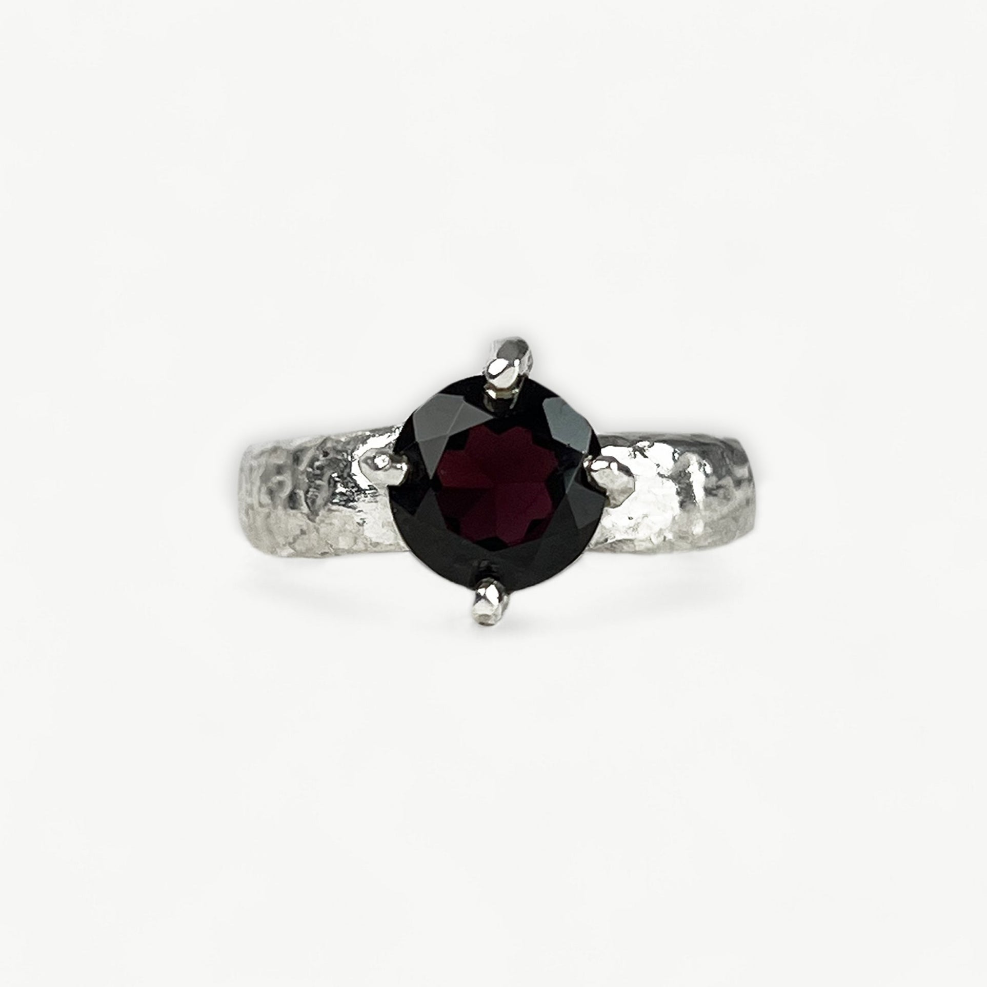 Garnet Round Silver Band