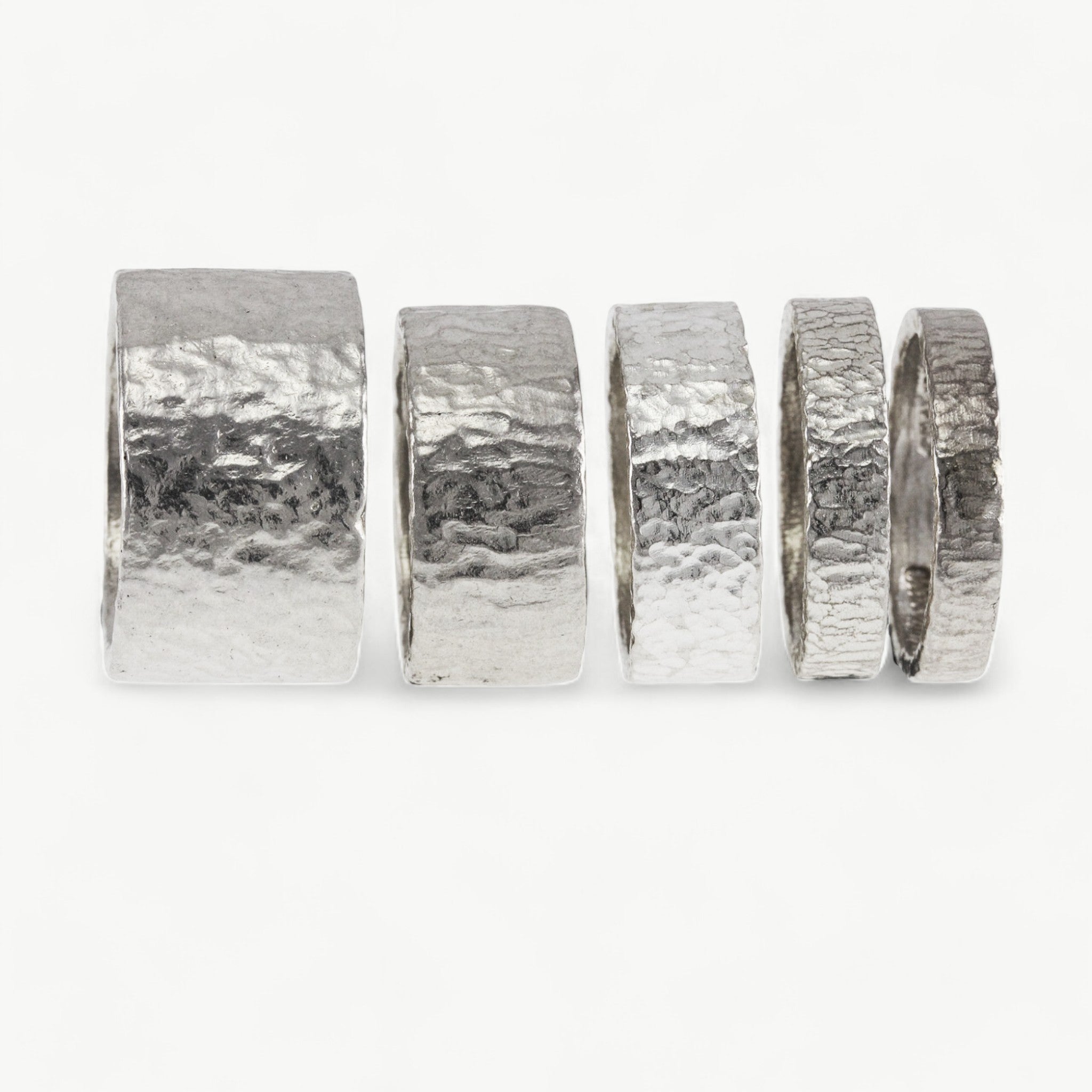 Textured Silver Rings in Varying Sizes