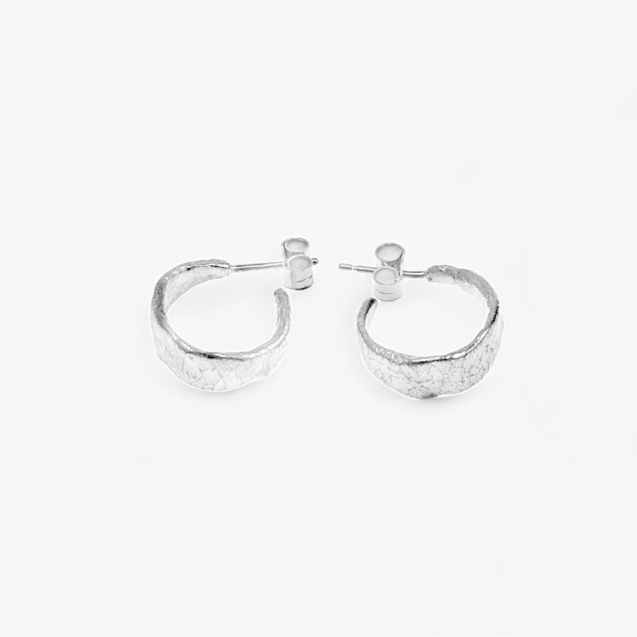 Flat Textured Silver Hoops