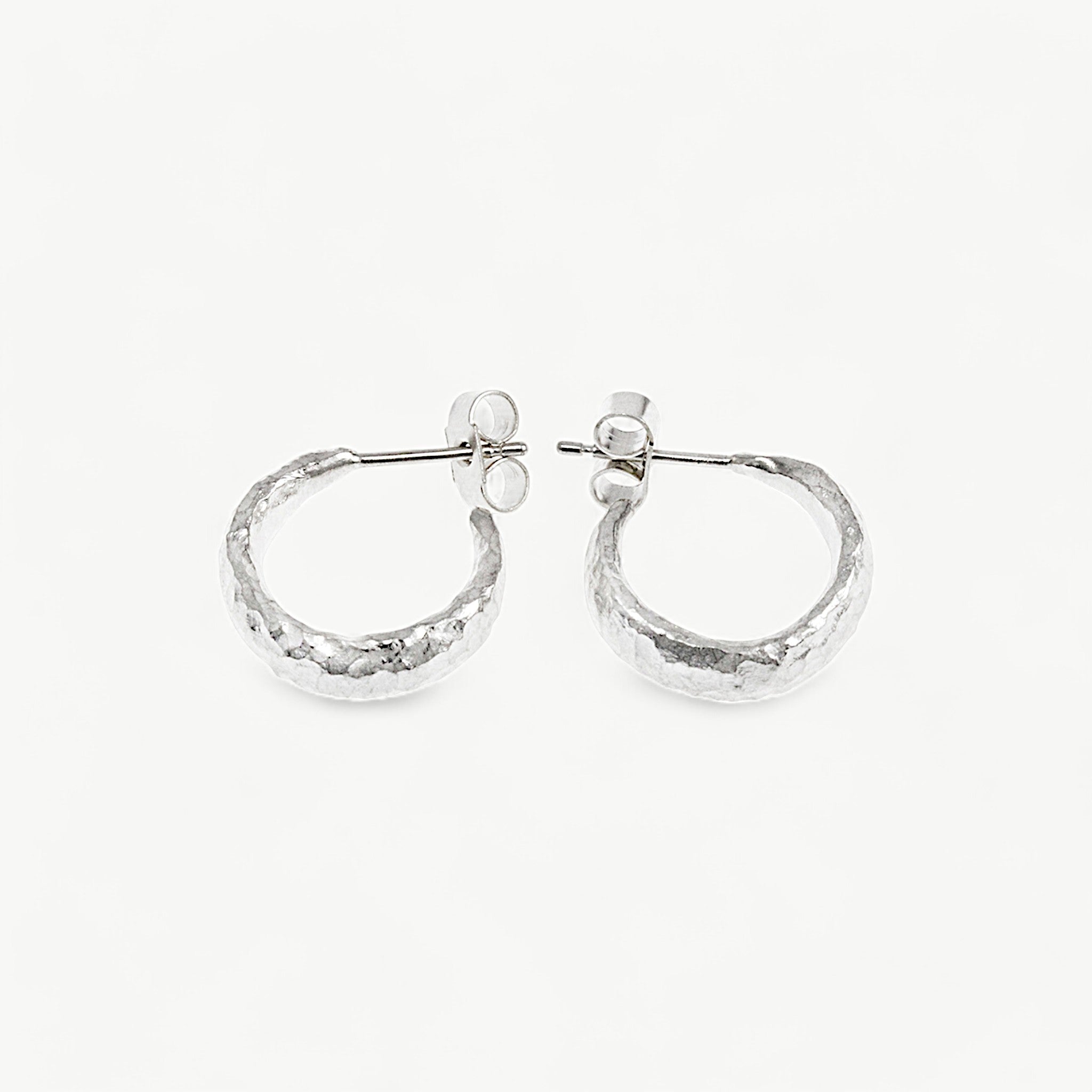 Dome Textured Silver Hoop Earrings