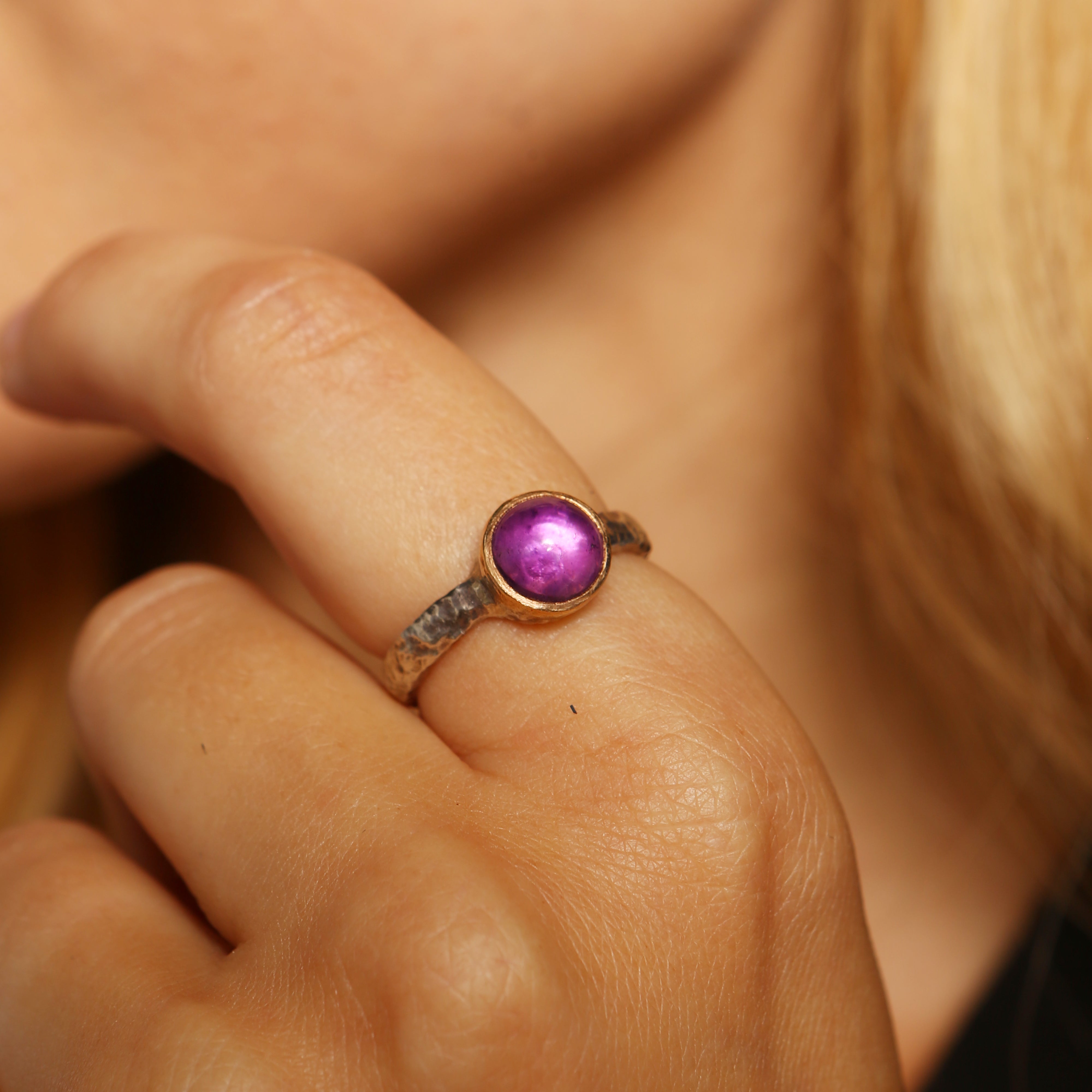 Silver Band with Cabochon Amethyst in a Gold Setting