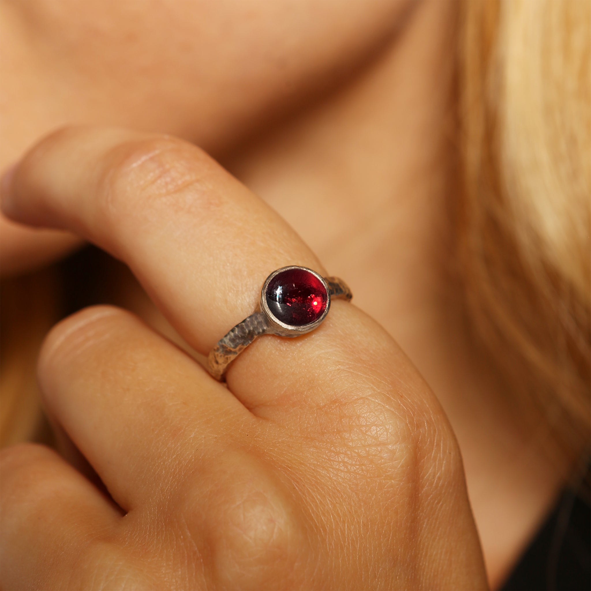 Silver Band with Cabochon Garnet