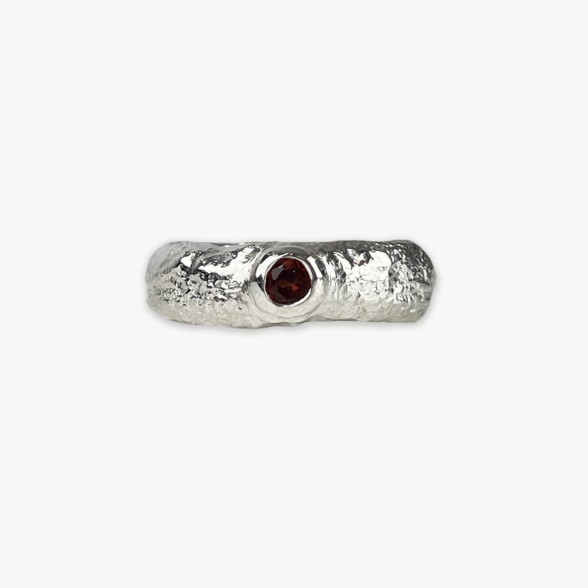 Textured Silver Band Set with Garnet