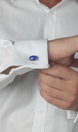 Silver cufflinks claw set with cabochon blue agate gemstones