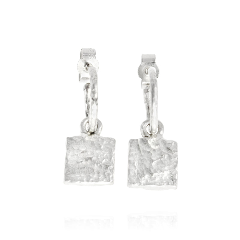 Silver square textured earring on hoops. - paul magen