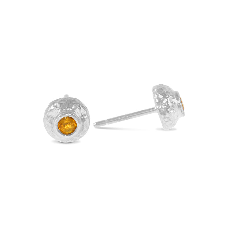 Stud earrings handcrafted in silver with a citrine gemstone. - paul magen