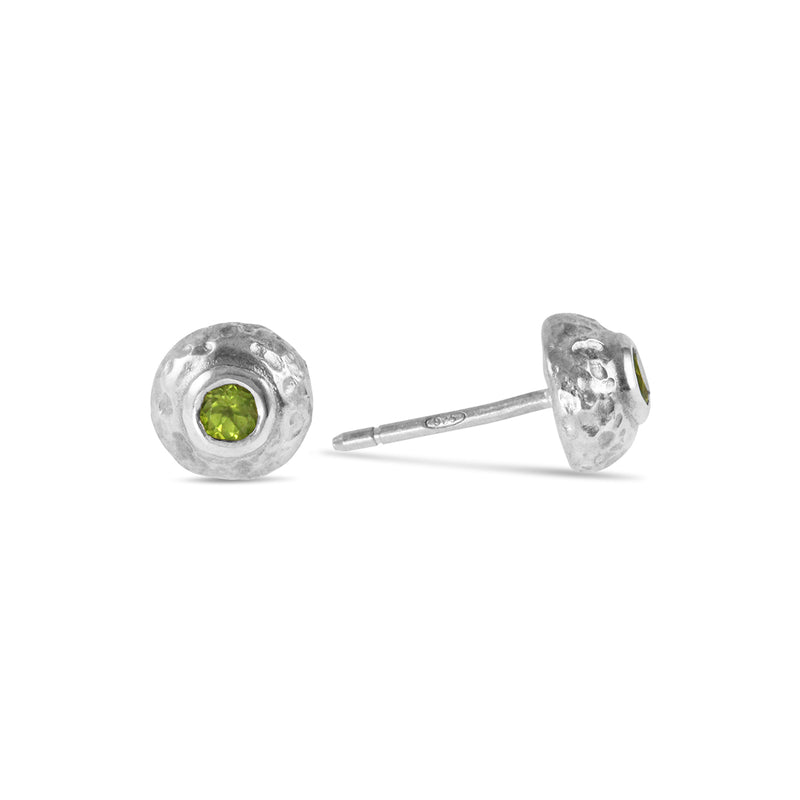 Silver rustic style stud earring set with a peridot. - paul magen