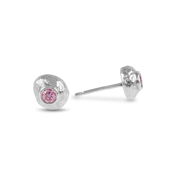 Handcrafted earrings in silver with a pink cubic zirconia. - paul magen