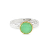 Ring in silver with cabochon chrysoprase set in 18ct gold. - paul magen
