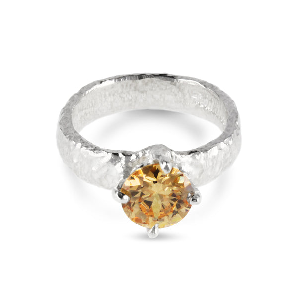 Ring handcrafted in silver set with champagne cubic zirconia - paul magen