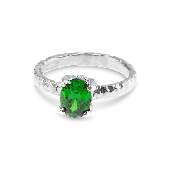 Designer ring handmade in silver with green cubic zirconia. - paul magen