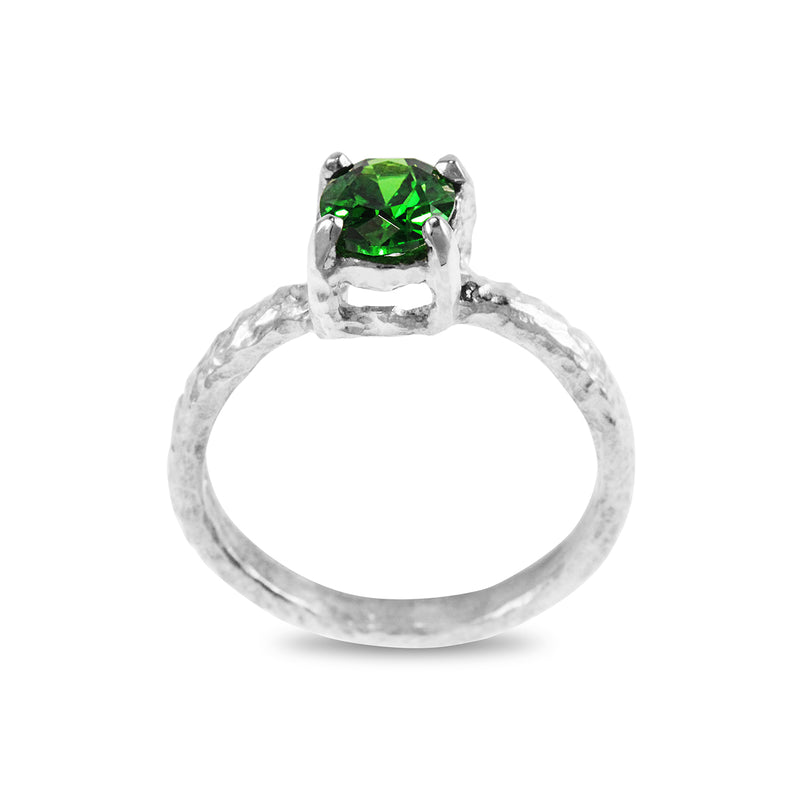 Designer ring handmade in silver with green cubic zirconia. - paul magen
