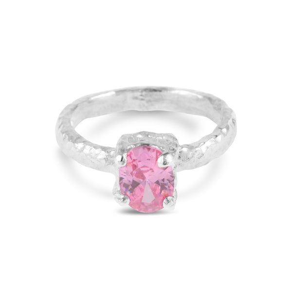 Ring handcrafted in silver set with pink cubic zirconia - paul magen
