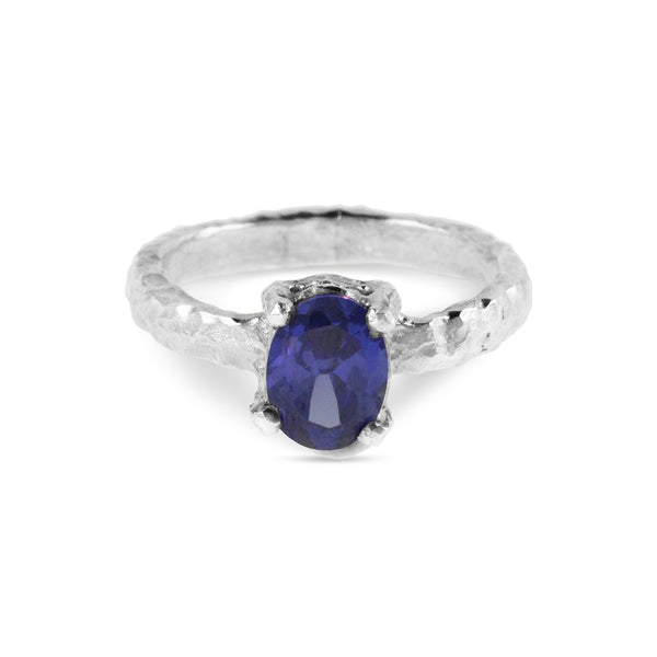 Ring handmade in silver set with blue cubic zirconia. - paul magen