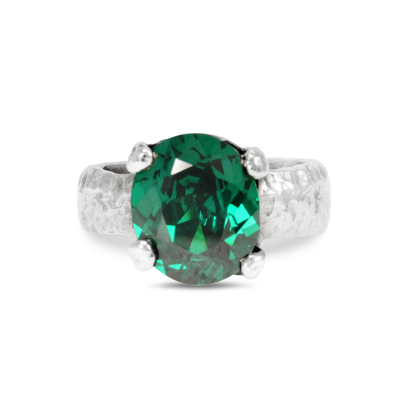 Ring handmade in silver set with green cubic zirconia. - paul magen