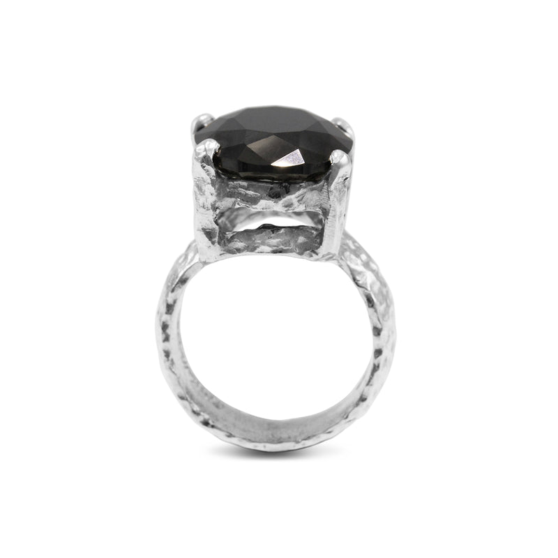 Silver designer ring set with black cubic zirconia. - paul magen